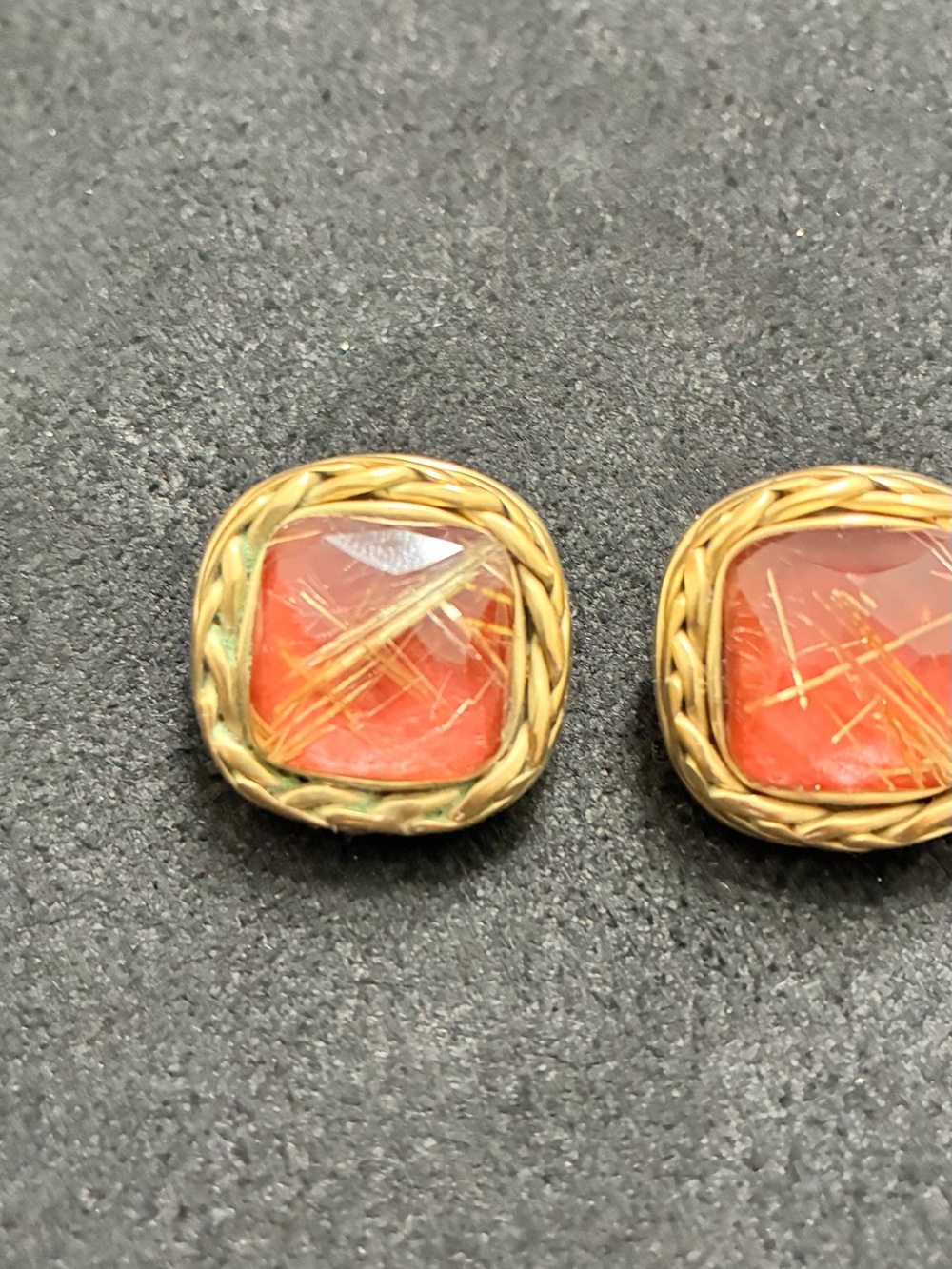 Gold-Tone  Earrings with orange  Gemstone